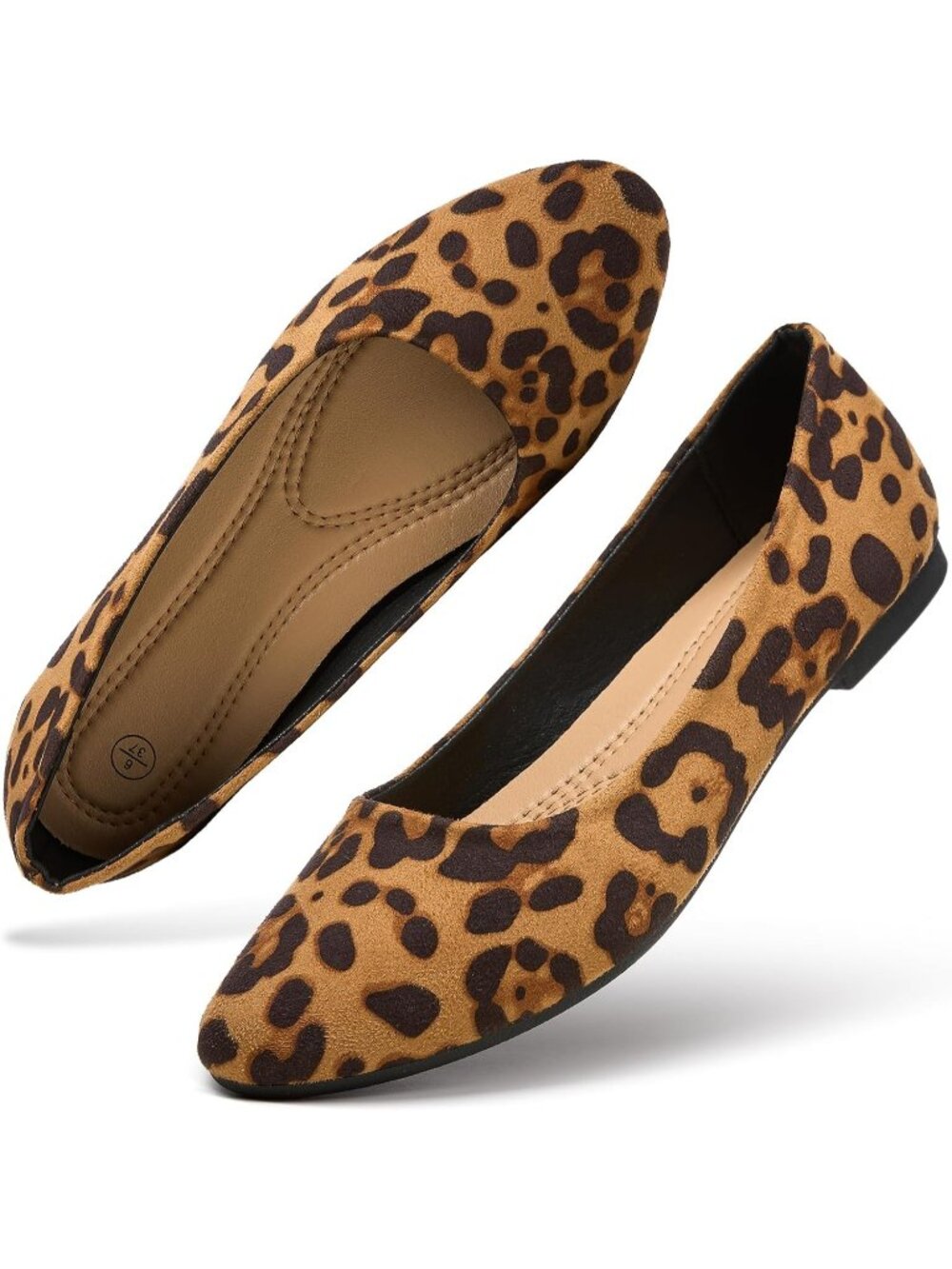 Hash Bubbie Women's Leopard Round Toe Faux Leather Comfortable Ballet Flats